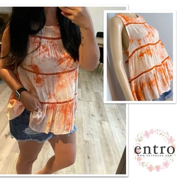 Orange Tie Dye Boho Top - Picture 1 of 10